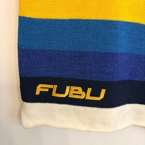 VTG Y2K FUBU Colorblock Scarf One Sz Yellow Blue Acrylic Wool Skater Streetwear